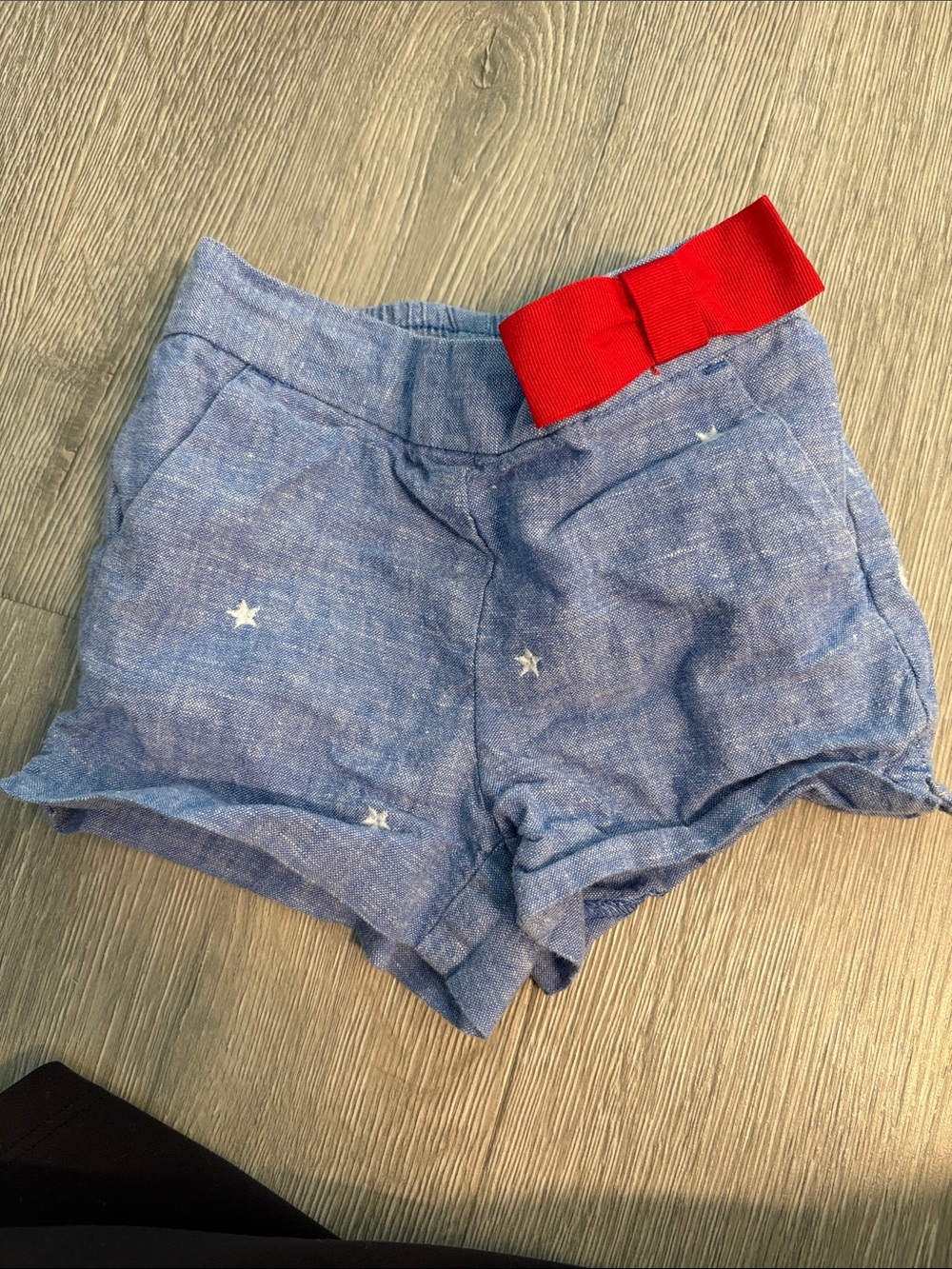 Janie and Jack Blue Star High-Waist Shorts with Red Waist Bow